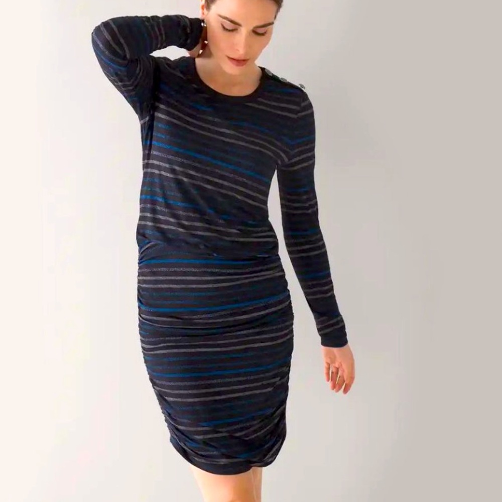 WHITE HOUSE BLACK MARKET RUCHED BLOUSON KNIT DRESS (a185)
